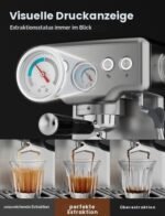 Neretva Siebträgermaschine mit Mahlwerk 15 Bar & 40 Mahlgrade Kegelmahlwerk Kaffeemühle Elektrisch Edelstahl – Bild 2