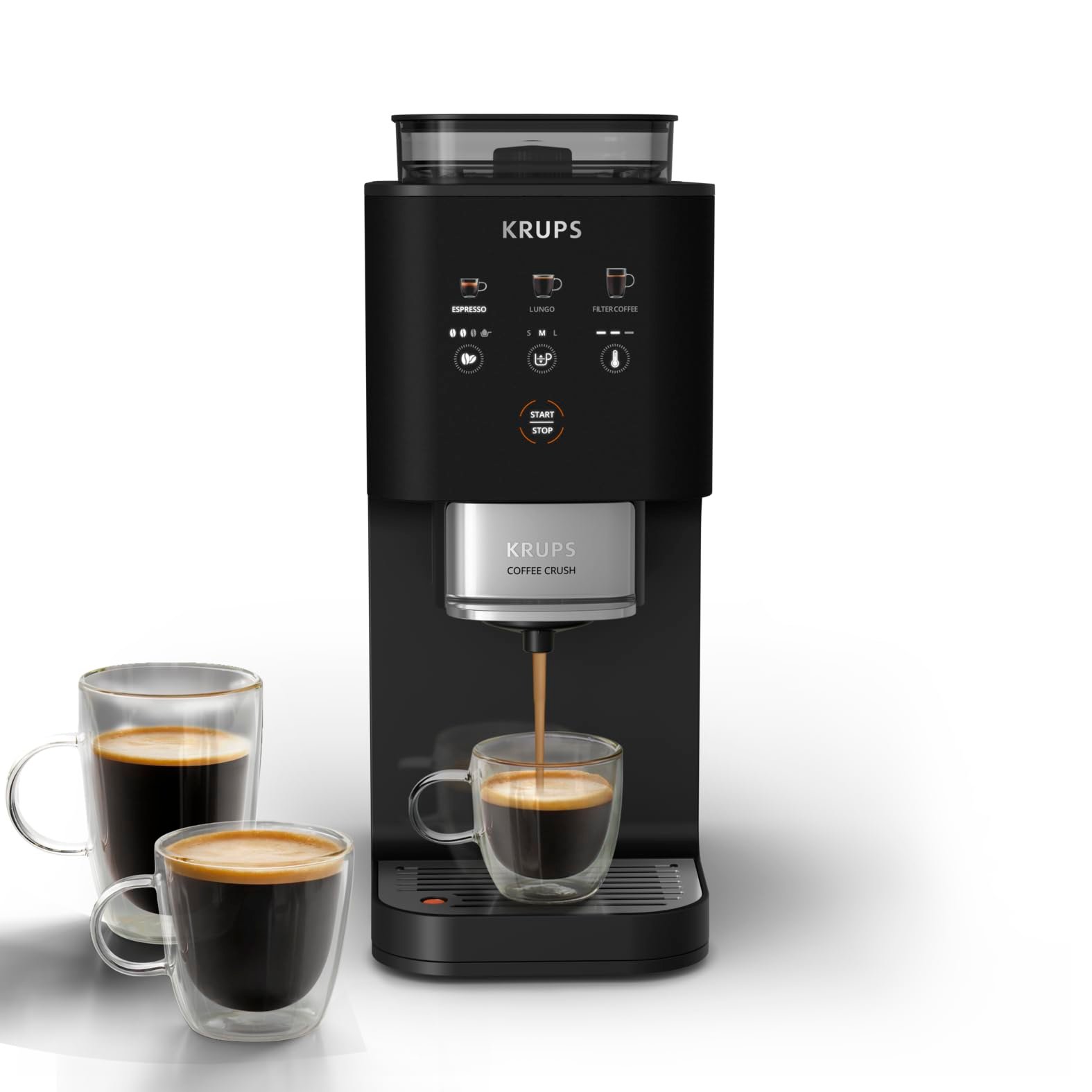 61MMDVhqxpL KRUPS Coffee Crush Extra Kaffeevollautomat 15 cm breit Edelstahl-Mahlwerk 15 Bar Schwarz – Bild 1