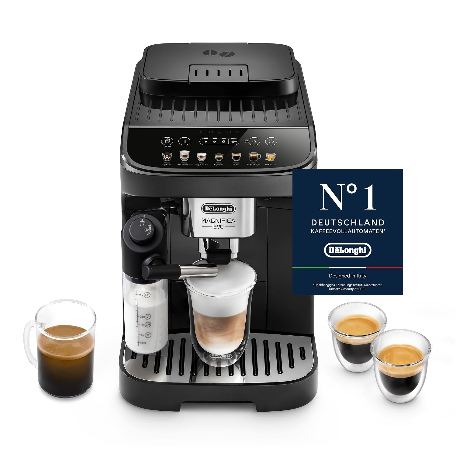 61R34jgH9AL De'Longhi Magnifica Evo Kaffeevollautomat Schwarz - 7 Getränke, LatteCrema Hot – Bild 1