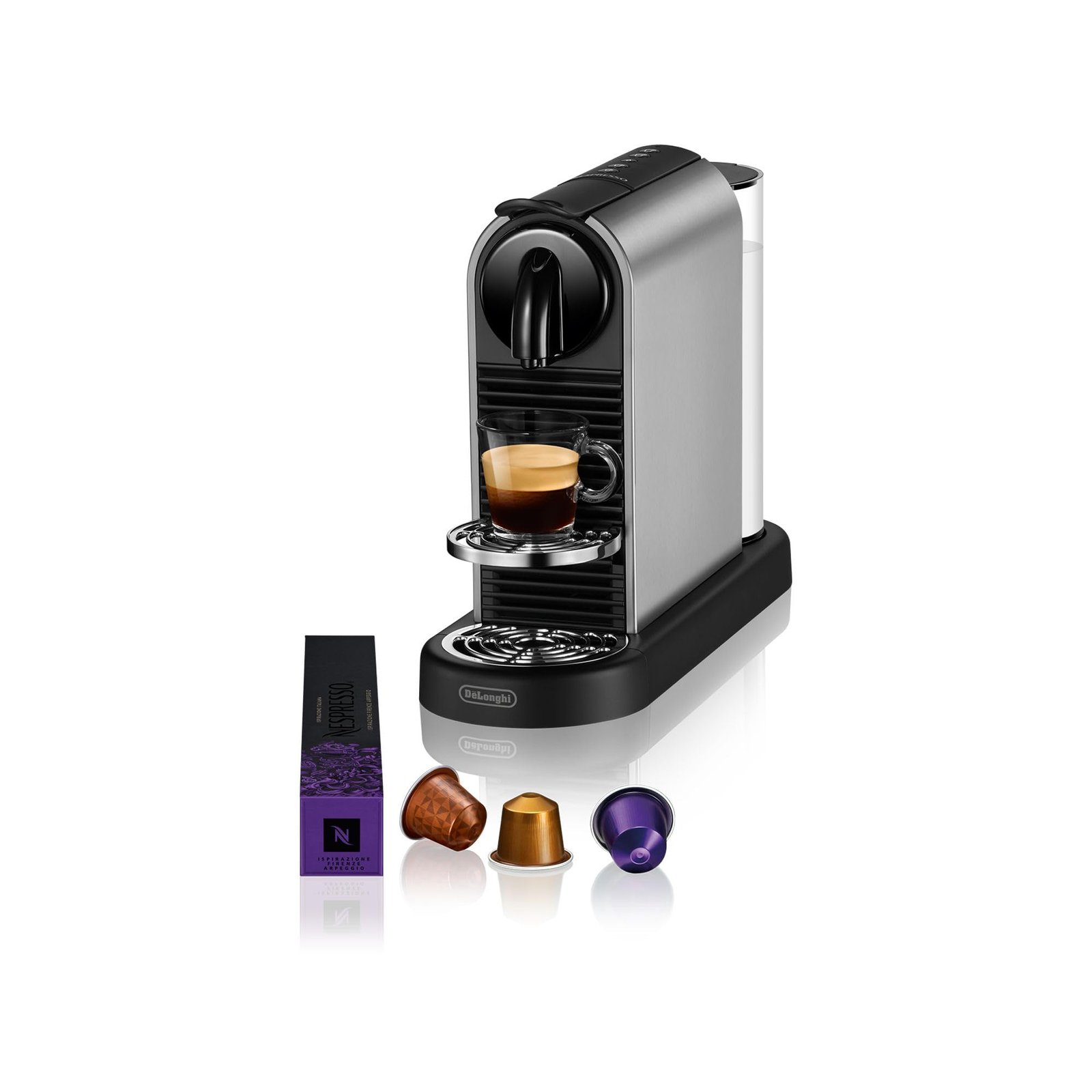 61XPnLNi-iL NESPRESSO DE'LONGHI CitiZ EN220.T Kapselmaschine Platinum Titan mit Eco-Modus & 4 Tassengrößen – Bild 1