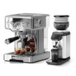 Neretva Siebträgermaschine mit Mahlwerk 15 Bar & 40 Mahlgrade Kegelmahlwerk Kaffeemühle Elektrisch Edelstahl