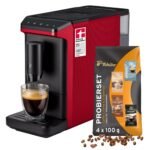 Tchibo Esperto mini Kaffeevollautomat Rot mit Mahlwerk & Kaffeeprobierset, Touch-Display, kompakt